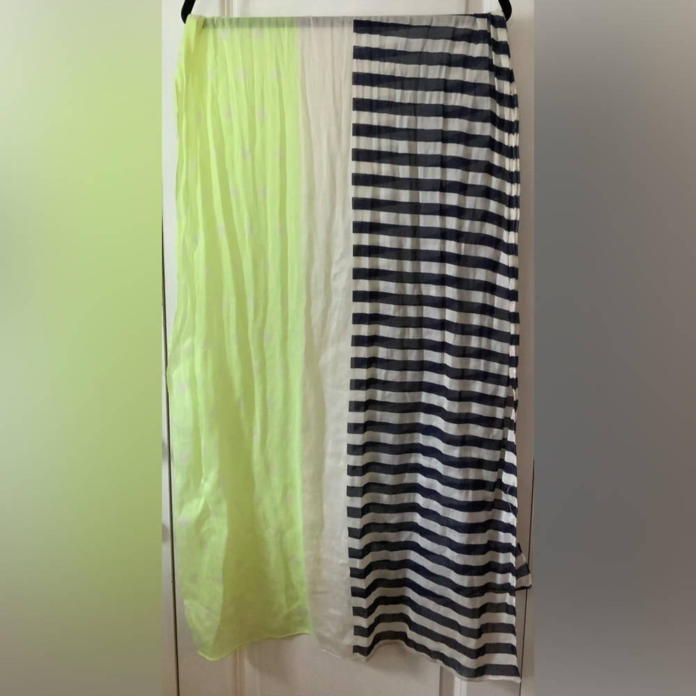 Blue and yellow mulitprint scarf - striped and polka dot